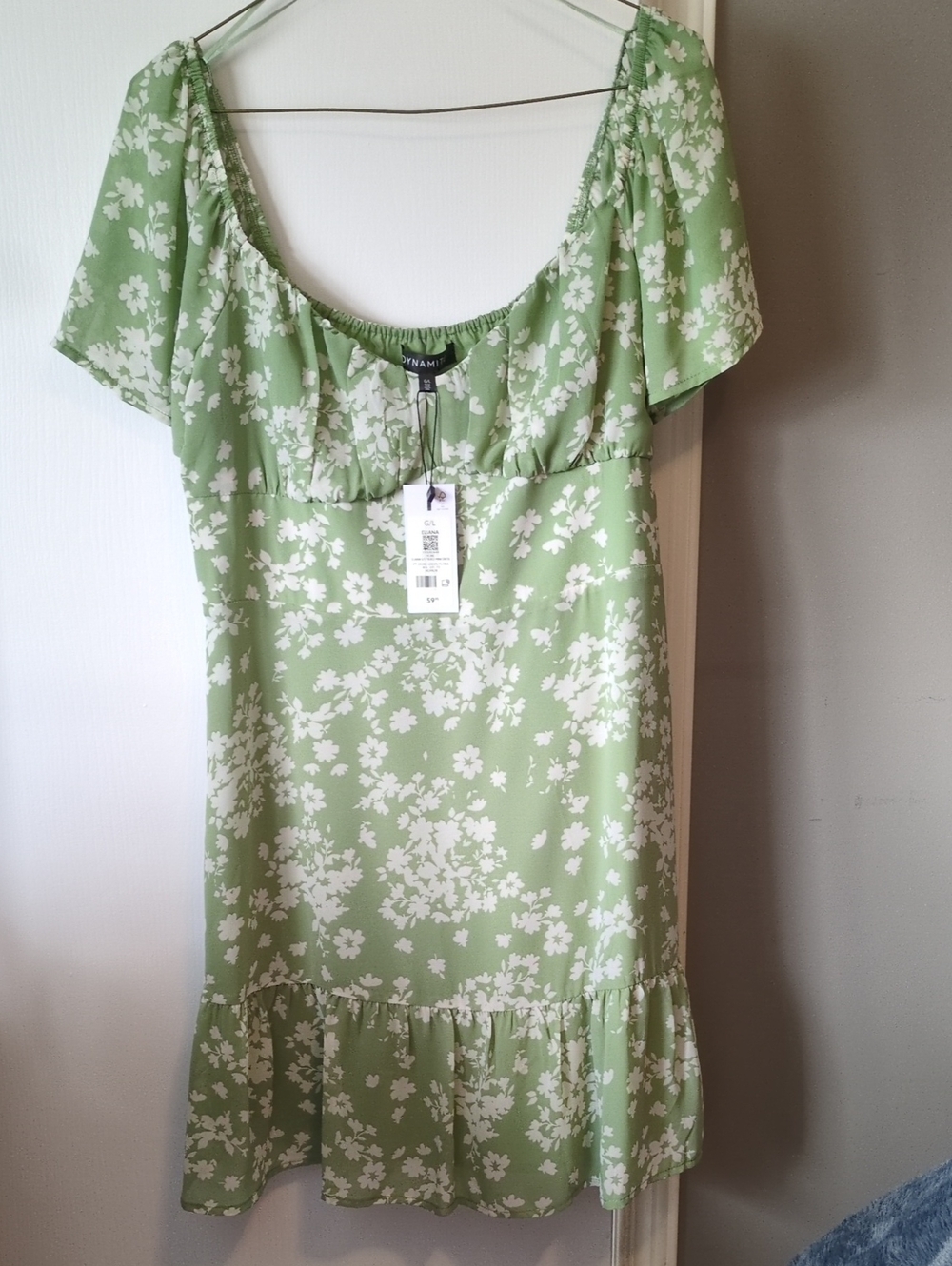 Dynamite Sage Green Floral Off-Shoulder Dress